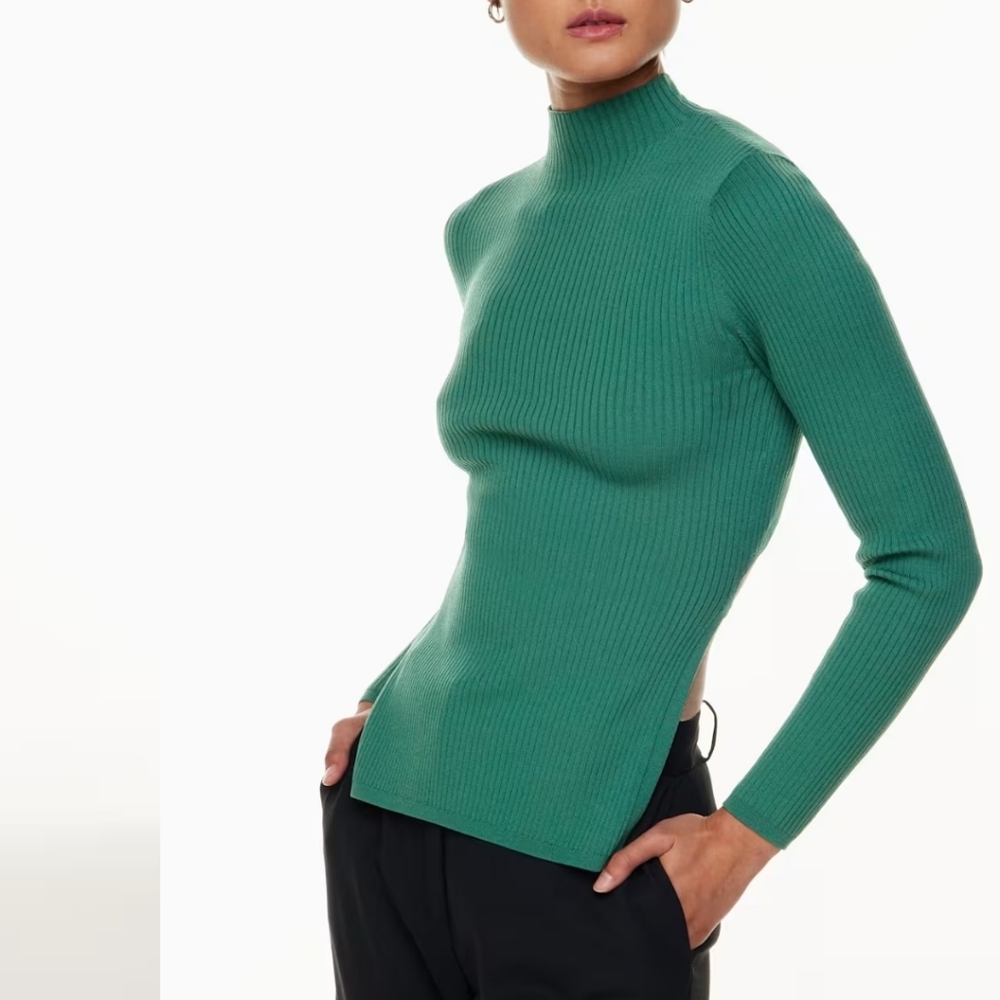 Babaton Aritzia Sculpt Knit Tie Back Longsleeve Top Forest Green Ribbed